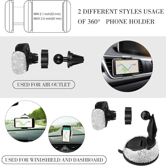 20 Pcs Bling Car Accessories Set - Silver Rhinestone Vehicle Accessories Set - Picture 6 of 7